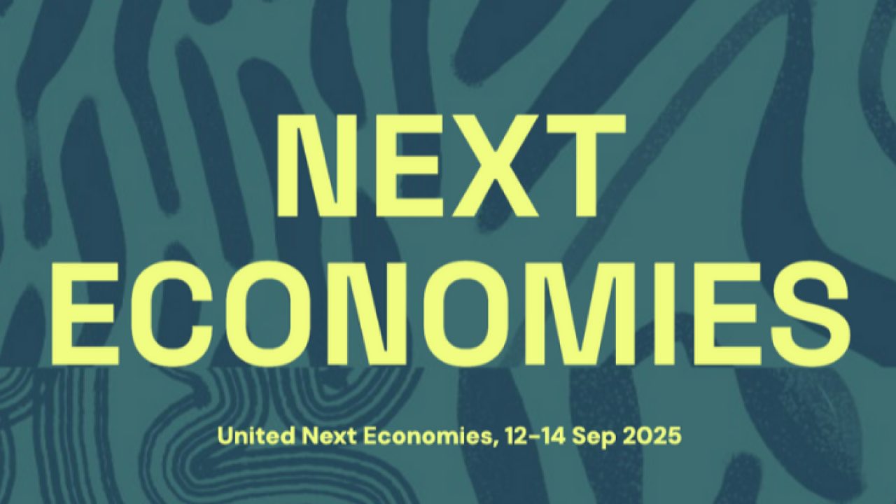 Text reading NEXT ECONOMIES on a patterned background. Below, it says United Next Economies, 12-14 Sep 2025.